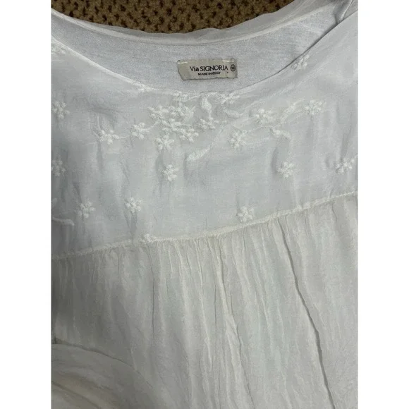 SALE! Via Signoria Italy Womens Silk Shirt White Med Embroidered Lined Boho Top - Picture 2 of 5